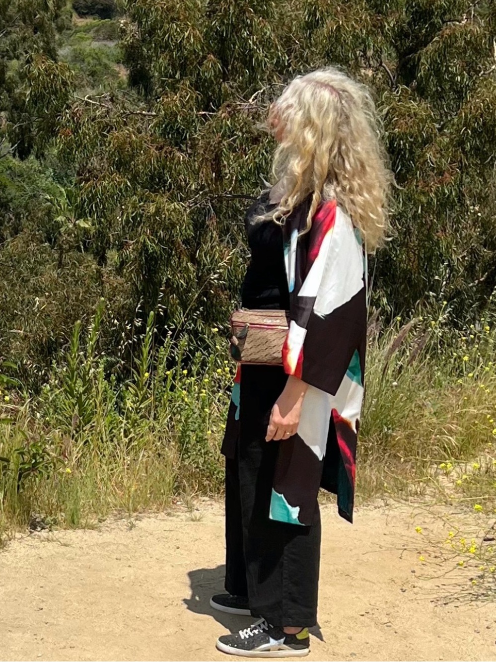Chico's Colorblock Kimono - Teal, Black & Burgundy with pockets, green lining